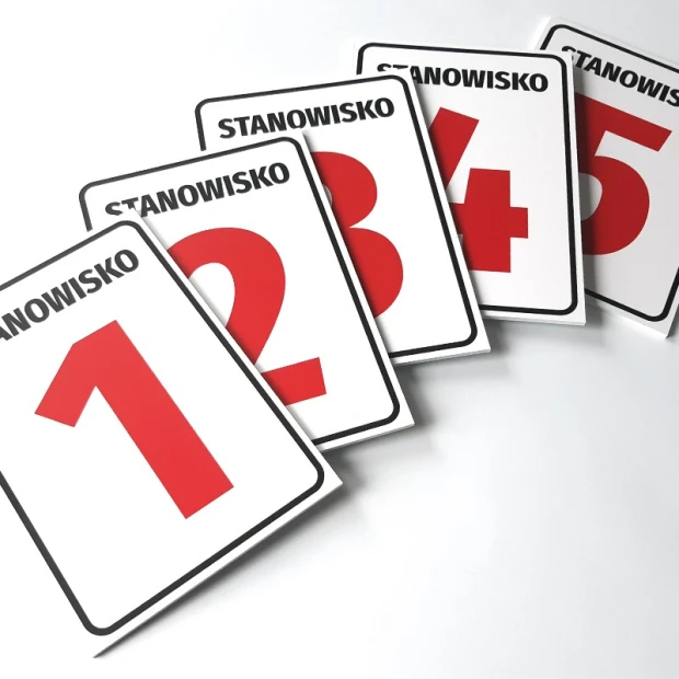 Position number or letter designation plaque - Graphic design. Red numbers on a white rectangular background.