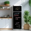 Custom chalkboard sticker for fridge - Kitchen arrangement with light walls, wooden accents, and plants.