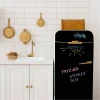 Custom chalkboard sticker for fridge - Kitchen decor with light tiles, wooden accents, and metal utensils.