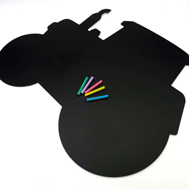 Chalkboard for kids in tractor shape with large wheels and space for chalk. Design 408.