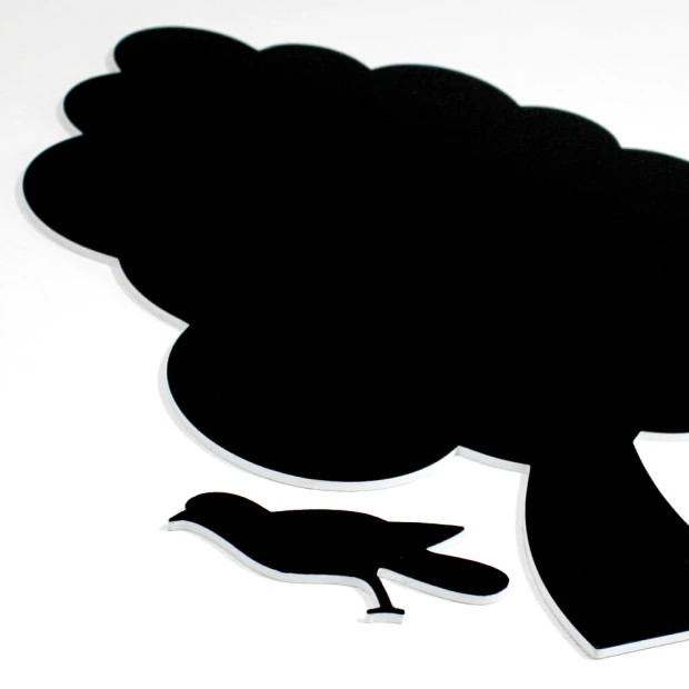 Chalkboard tree 122 - Graphic design. Tree shape with a black crown and a bird on a branch.