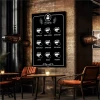 Custom printed chalkboard - Café decor. Walls in shades of brown, wooden furniture.