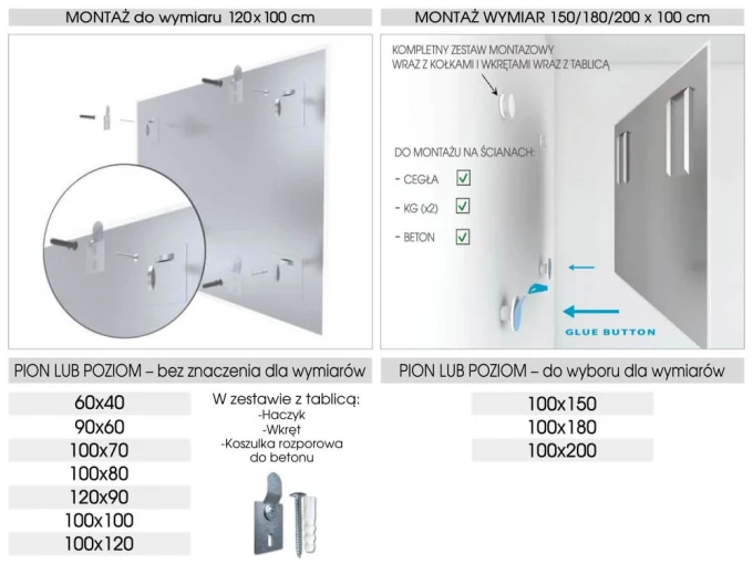 Magnetic glass board in any RAL color, 120x90cm - Graphic design. Visible mounting elements and various sizes available.