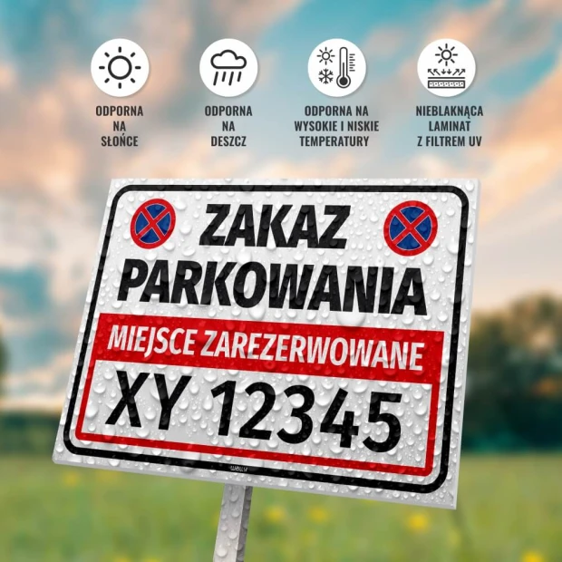 Reserved parking sign T620 with space for vehicle registration number - Rectangular design.