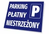 Paid unguarded parking sign - Simple rectangular shape with large letters on a blue background.