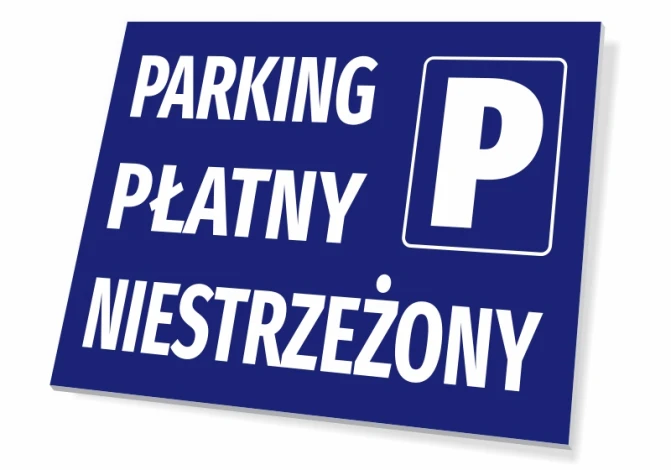 Paid unguarded parking sign - Simple rectangular shape with large letters on a blue background.