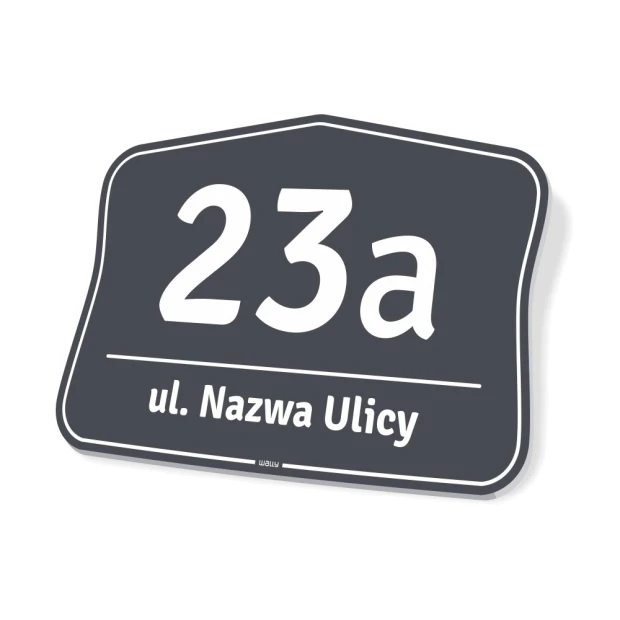Address plaque with house number - Rectangular shape with rounded corners, dark background and white text.