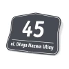 Address plaque with house number - Rectangular shape with rounded corners, dark gray background, white numbers.