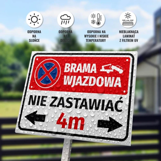 Entrance gate sign, do not block, with space for gate width - Graphic design. Red background with white text.
