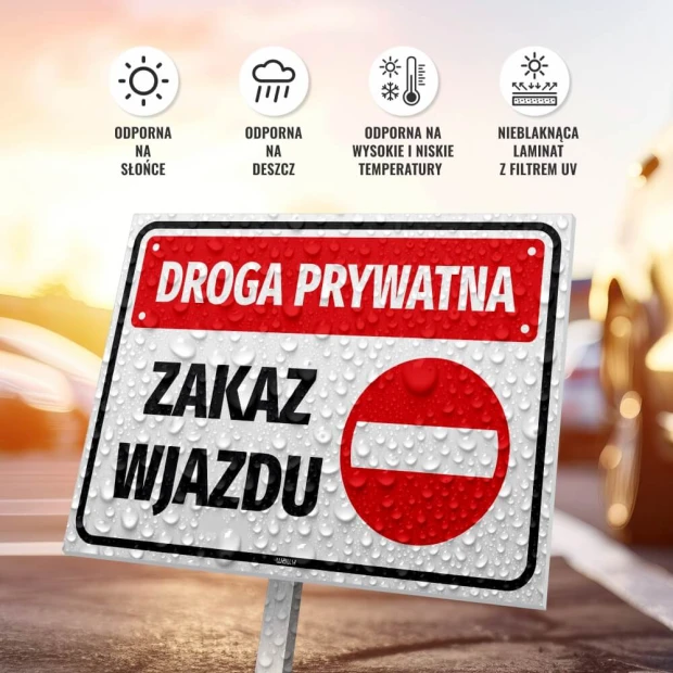 Private Road No Entry Sign - Rectangular sign with a red background, white text, and symbol.