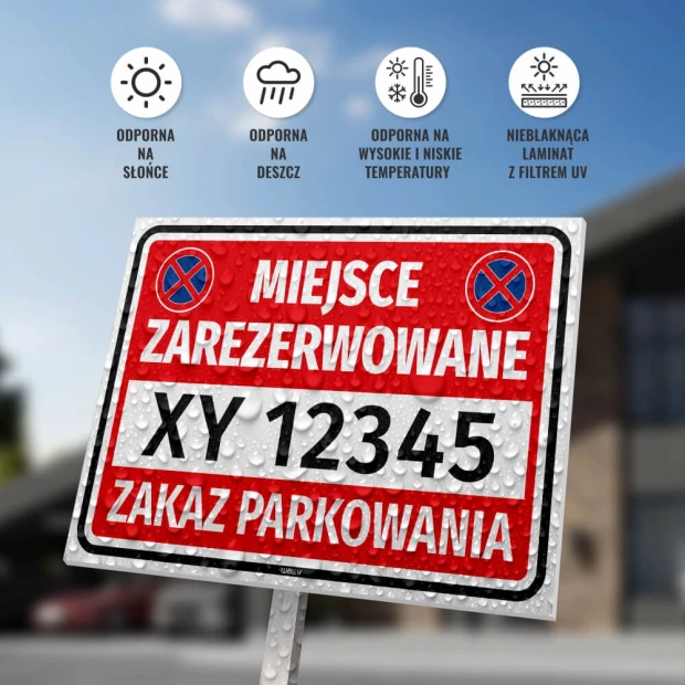 Reserved parking sign T619 with space for vehicle registration number - Graphic design. Red background.