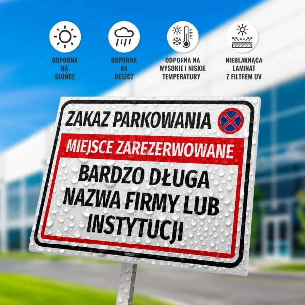 Reserved parking sign T677 with company name field - Graphic design. Red and black text.
