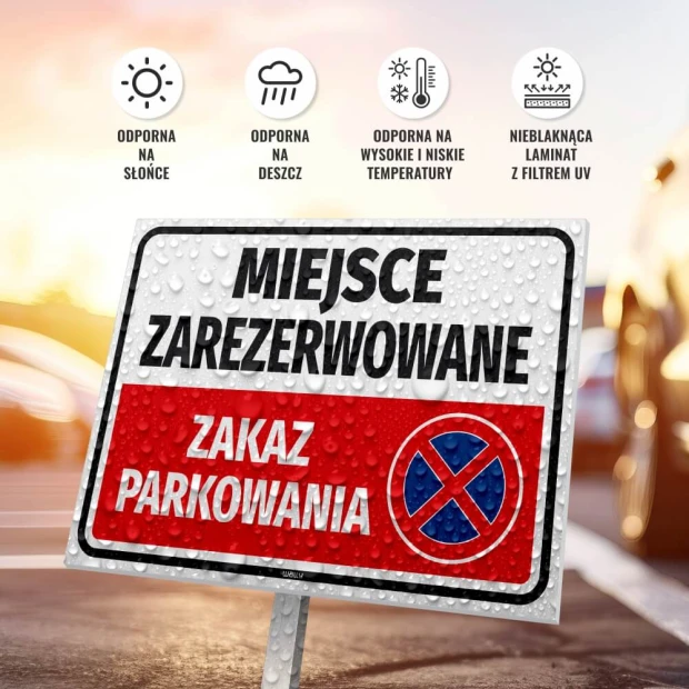 Reserved parking sign - Graphic design. Rectangular sign with red and white background.