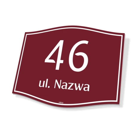Address plaque with a graphic design. Rectangular shape with rounded corners.