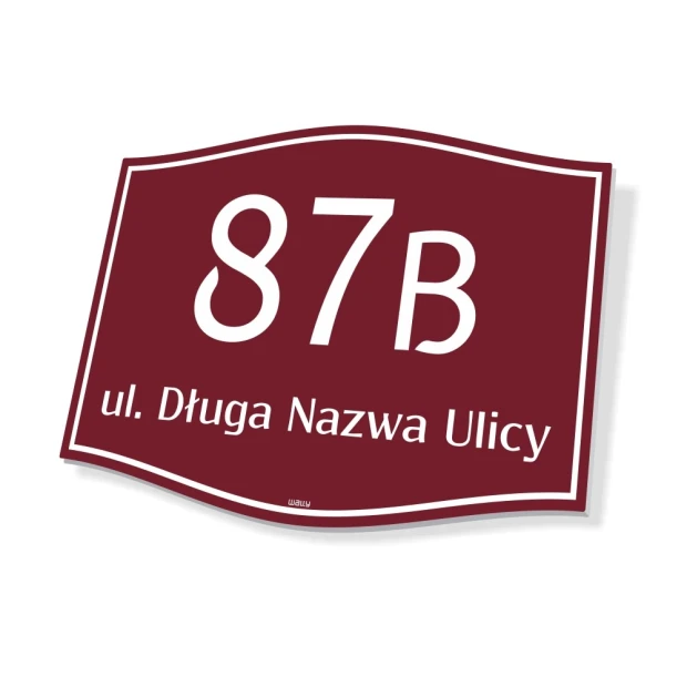 Address plaque for buildings - Rectangular shape with rounded corners, red background.