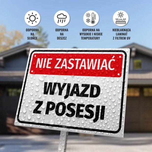 Do Not Block Driveway Sign - Rectangular sign with red background and large black text.