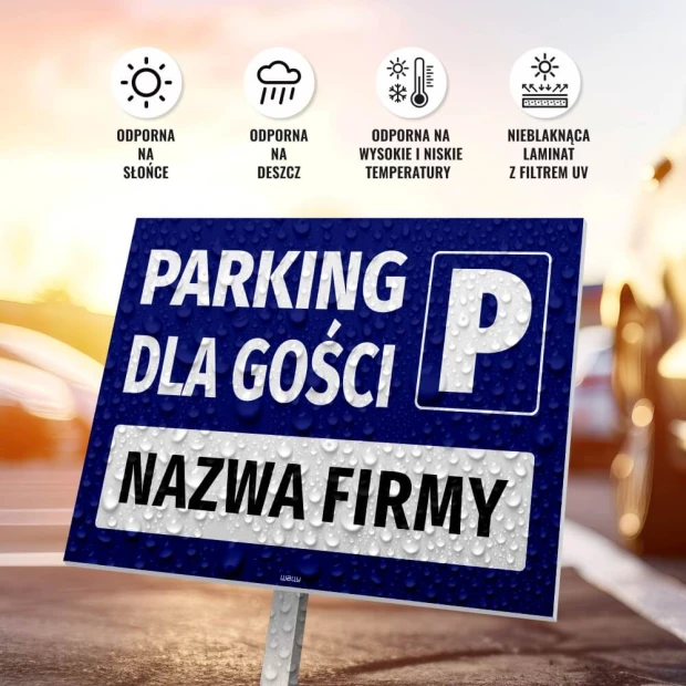 Guest Parking Sign with Name Field - Rectangular shape, blue background with white text.