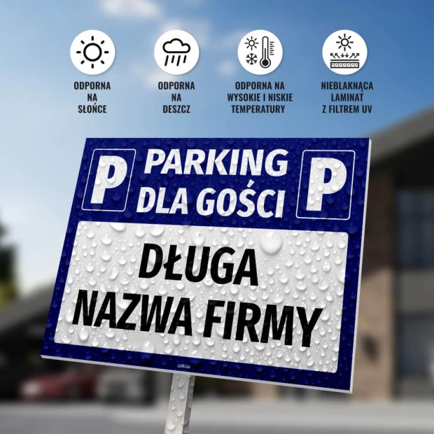 Guest Parking Sign with Name Field - Rectangular sign with blue background and white text.