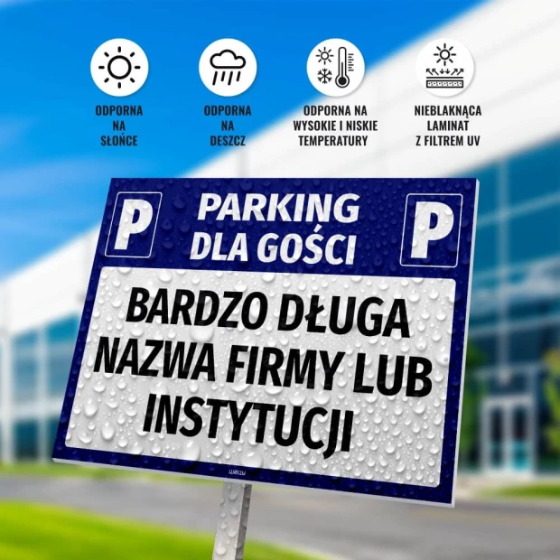 Guest Parking Sign with Name Field - Rectangular sign with blue background and white text.