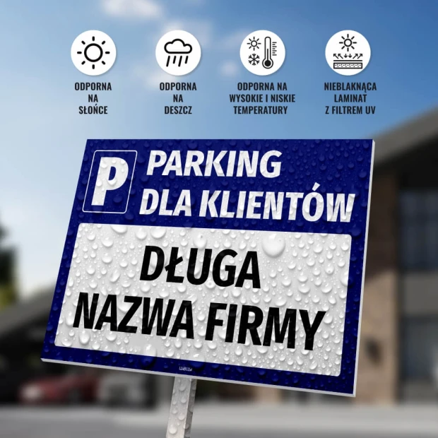 Customer Parking Sign with Name Field - Rectangular sign with blue background and white design.