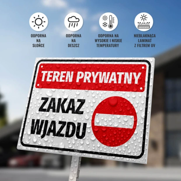 Private Property No Entry Sign - Rectangular sign with red and white text and symbol.