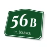 Address and house number plaque - Rectangular design with a green background and white lettering.
