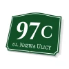 Address plaque with house number - Graphic design. Rectangular plaque with white numbers on a green background.