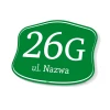 Green address plaque with rounded edges and white lettering. Ideal for home numbering.