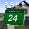 Street sign with house number - Graphic design. Rectangular sign with green background and white number 24.
