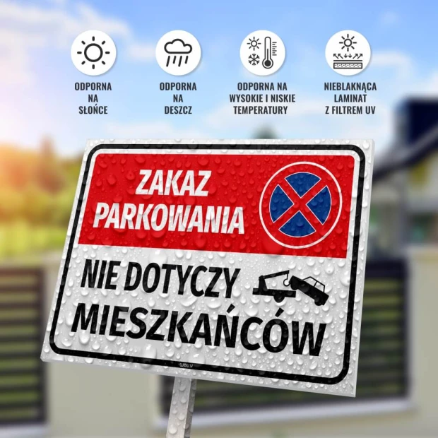 No Parking Sign - Not Applicable to Residents - Red and White Rectangle with Prohibition Symbol
