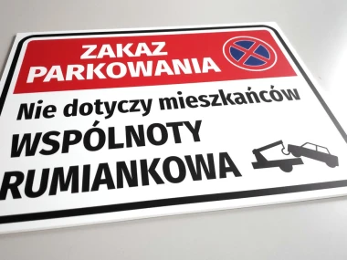 Custom printed sign, 5mm PVC, matte laminate, 70 x 50 cm - Graphic design. Red background with white text.