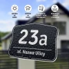 Address plaque with house number - Graphic design. Rectangular shape with rounded corners, numbers and text.