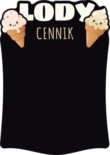 Chalkboard with ice cream price list design, featuring two ice cream cones and a large "ICE CREAM" text at the top.