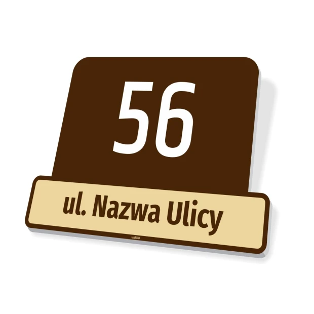 Address plaque for house or building - Rectangular design with large numbers and text on a brown background.