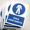 Safety sign with a pictogram: Wear work clothing - Graphic design. Round icon shows work attire.