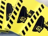 Camera plaque - Graphic design. Yellow background with black stripes and an image of a camera.