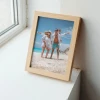 Photo poster 30x40 cm - Room arrangement with light-colored walls and a window view of the beach.