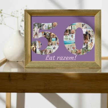 Photo collage gift in the shape of a number, 20x30 cm - Styled in a bright room with white walls.