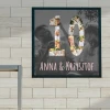 Photo collage gift in number shape, 50x50 cm - Graphic design. Number 10 filled with photos, names at the bottom.