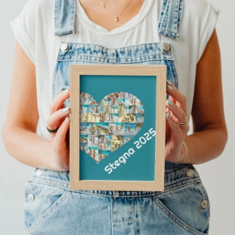 Heart-shaped photo collage poster 20x30 cm - Room decor with light-colored walls and modern furniture.