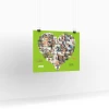 Heart-shaped photo collage poster 50x50 cm - Graphic design with images on a green background.