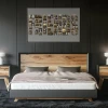 Photo collage gift in the form of a 20x30 cm print - Bedroom arrangement with dark walls and wooden furniture.
