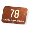 House sign with address and property number - Graphic design. Rectangular sign with number 78 and street name.