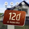 House sign with address and property number - Graphic design. Rectangular plaque with number 12d and street name.