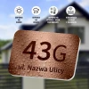 House number sign for fence, featuring design with number 43G and street name. Rectangular shape.