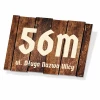 House sign with street name and number - Rectangular design with wood pattern and large digits.