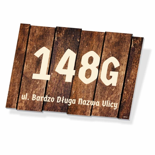 House sign with street name and number 148G on a simple design background.