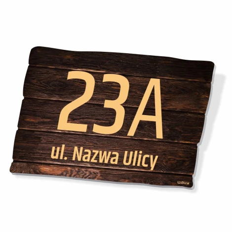 House address plaque with a graphic design. Simple plaque featuring large, clear numbers on a background.