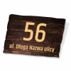 House plaque with address and property number - Simple design featuring large number 56 and text: ul. Długa Nazwa.