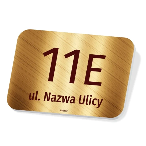 Rectangular house sign with number and street name - simple graphic design.